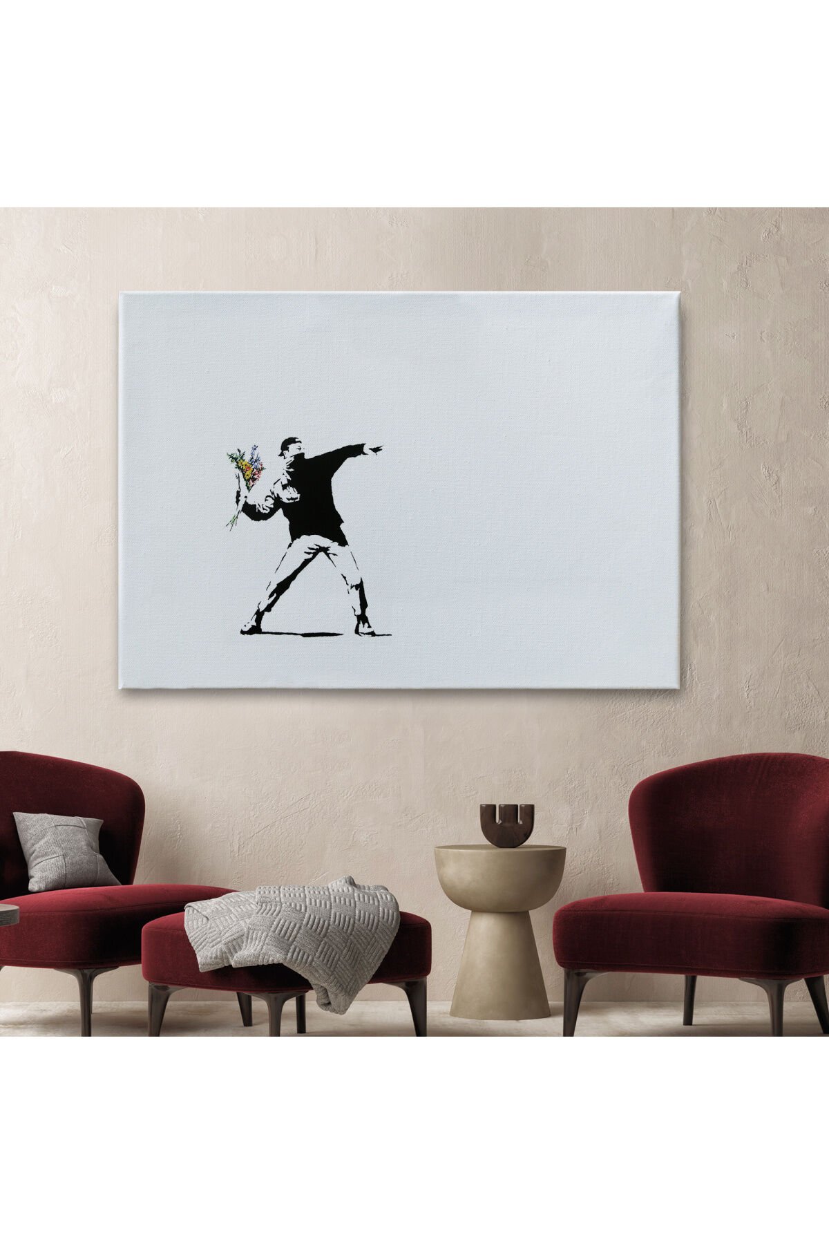 Bansky'nin Çiçek Atan Adam Eseri Kanvas Tablo-5111