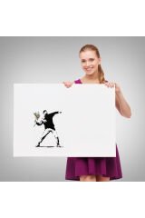 Bansky'nin Çiçek Atan Adam Eseri Kanvas Tablo-5111