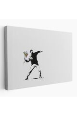 Bansky'nin Çiçek Atan Adam Eseri Kanvas Tablo-5111