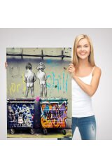 Bansky Çöp Kutusuna İşeyen Çocuklar Kanvas Tablosu / Hayat Kısa-5115