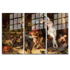 Ünlü Ressamlar ve Yapıtları Modern Yaşam Alanları İçin 3'lü Dikey Cam Tablo 41