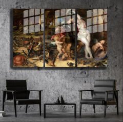 Ünlü Ressamlar ve Yapıtları Modern Yaşam Alanları İçin 3'lü Dikey Cam Tablo 41