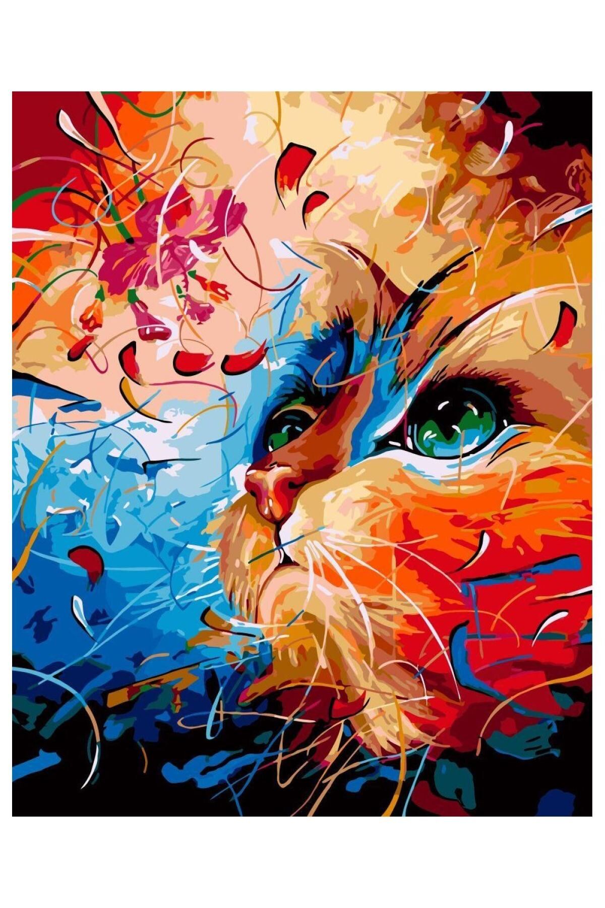 Kanvas Kedi Portre 1 Sayılarla Boyama Seti  Rulo