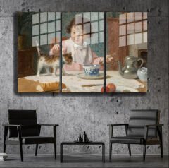 Ünlü Ressamlar ve Yapıtları Modern Yaşam Alanları İçin 3'lü Dikey Cam Tablo 51