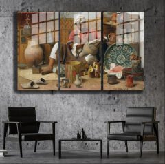 Ünlü Ressamlar ve Yapıtları Modern Yaşam Alanları İçin 3'lü Dikey Cam Tablo 55