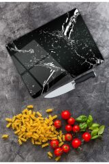 Siyah Mermer Görünümlü | Cam Kesme Tahtası |  25 x 35 cm