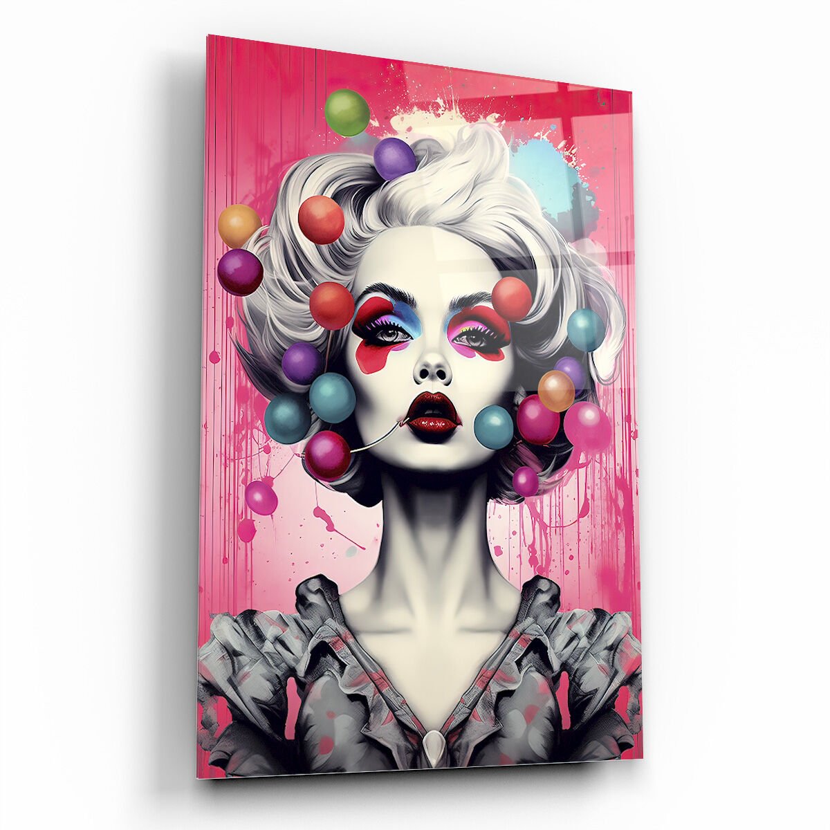 Kadın Pop Art Cam Tablo Özel Tasarım Ofis, Mutfak Çocuk Odası, Salon Dekorasyon