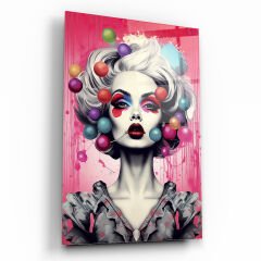 Kadın Pop Art Cam Tablo Özel Tasarım Ofis, Mutfak Çocuk Odası, Salon Dekorasyon