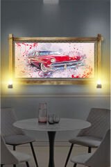RUSTİK IŞIKLI Antika Araba Kanvas Rustik Tablo B