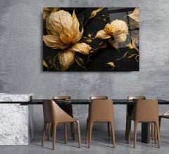 Çiçek ve Ay Cam Tablo Özel Tasarım Ofis, Mutfak Çocuk Odası, Salon Dekorasyon