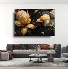 Çiçek ve Ay Cam Tablo Özel Tasarım Ofis, Mutfak Çocuk Odası, Salon Dekorasyon