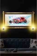 RUSTİK IŞIKLI Kırmızı Antika Kanvas Rustik Tablo K