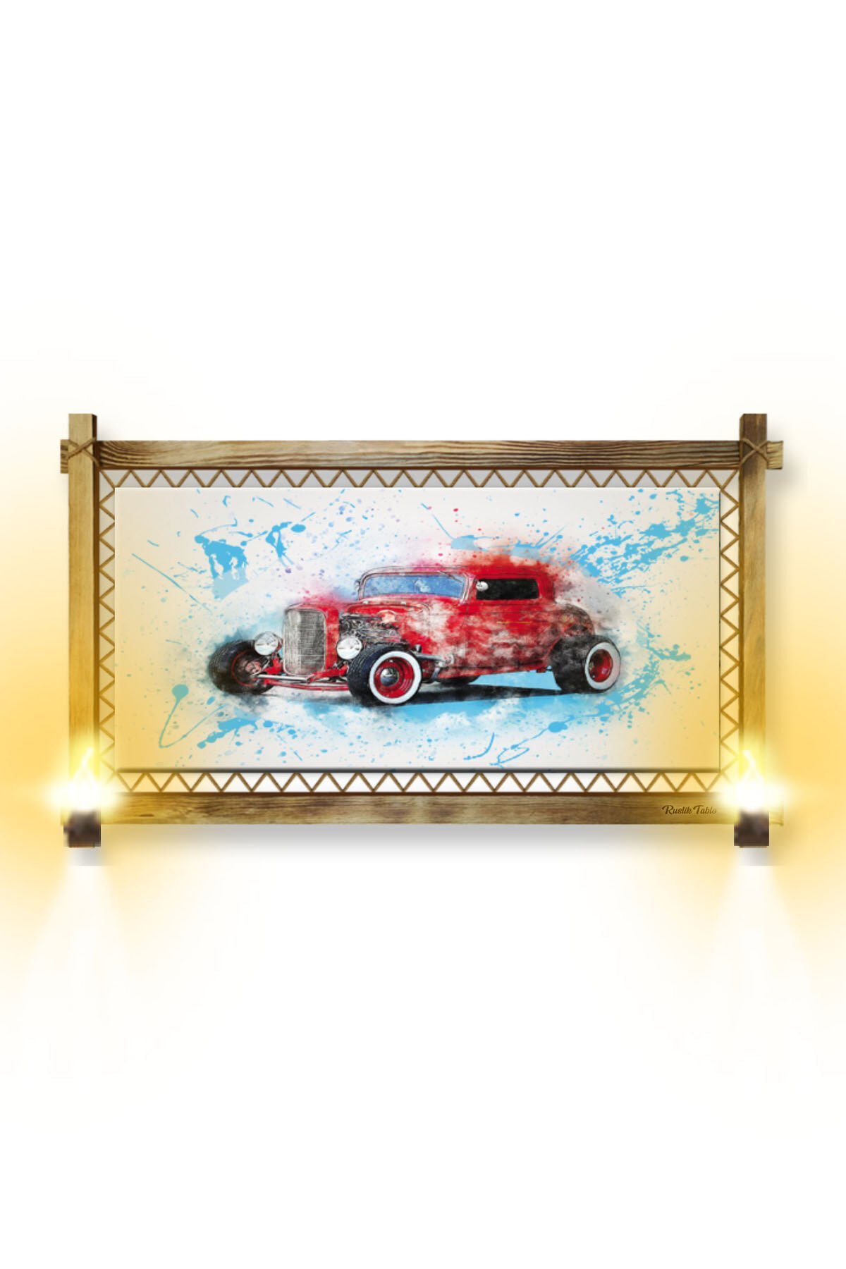 RUSTİK IŞIKLI Kırmızı Antika Kanvas Rustik Tablo K