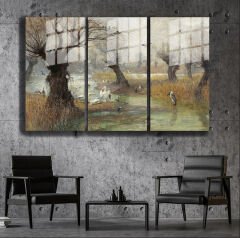Ünlü Ressamlar ve Yapıtları Modern Yaşam Alanları İçin 3'lü Dikey Cam Tablo 67