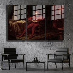 Ünlü Ressamlar ve Yapıtları Modern Yaşam Alanları İçin 3'lü Dikey Cam Tablo 72