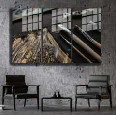 Ünlü Ressamlar ve Yapıtları Modern Yaşam Alanları İçin 3'lü Dikey Cam Tablo 79