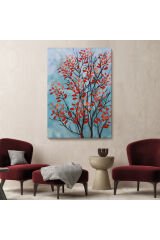 Kırmızı Yapraklar Soyut Dekoratif Kanvas Tablo-5179