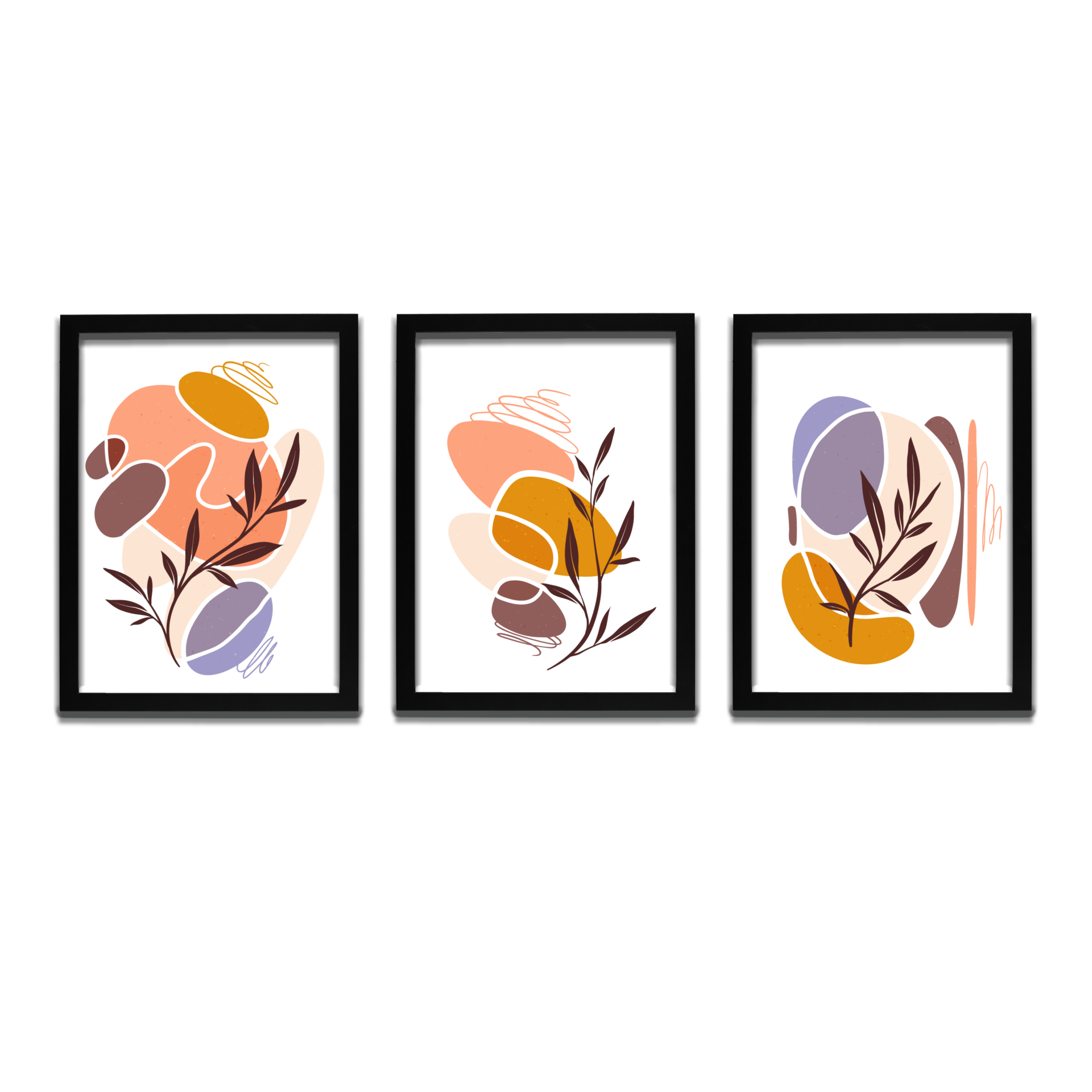 Bohem Tarz MDF Plastik Çerçeveli 3'lu Dekoratif Tablo 102