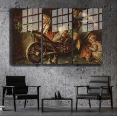 Ünlü Ressamlar ve Yapıtları Modern Yaşam Alanları İçin 3'lü Dikey Cam Tablo 91