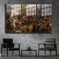 Ünlü Ressamlar ve Yapıtları Modern Yaşam Alanları İçin 3'lü Dikey Cam Tablo 92