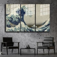 Ünlü Ressamlar ve Yapıtları Modern Yaşam Alanları İçin 3'lü Dikey Cam Tablo 96