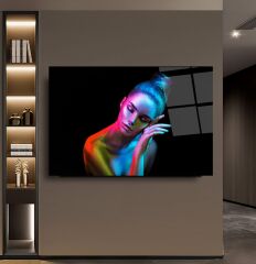 Neon Kadın Cam Tablo Özel Tasarım Ofis, Mutfak Çocuk Odası, Salon Dekorasyon