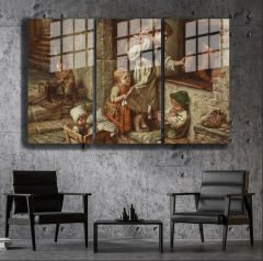 Ünlü Ressamlar ve Yapıtları Modern Yaşam Alanları İçin 3'lü Dikey Cam Tablo 99