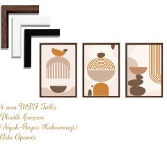 Bohem Tarz MDF Plastik Çerçeveli 3'lu Dekoratif Tablo 122