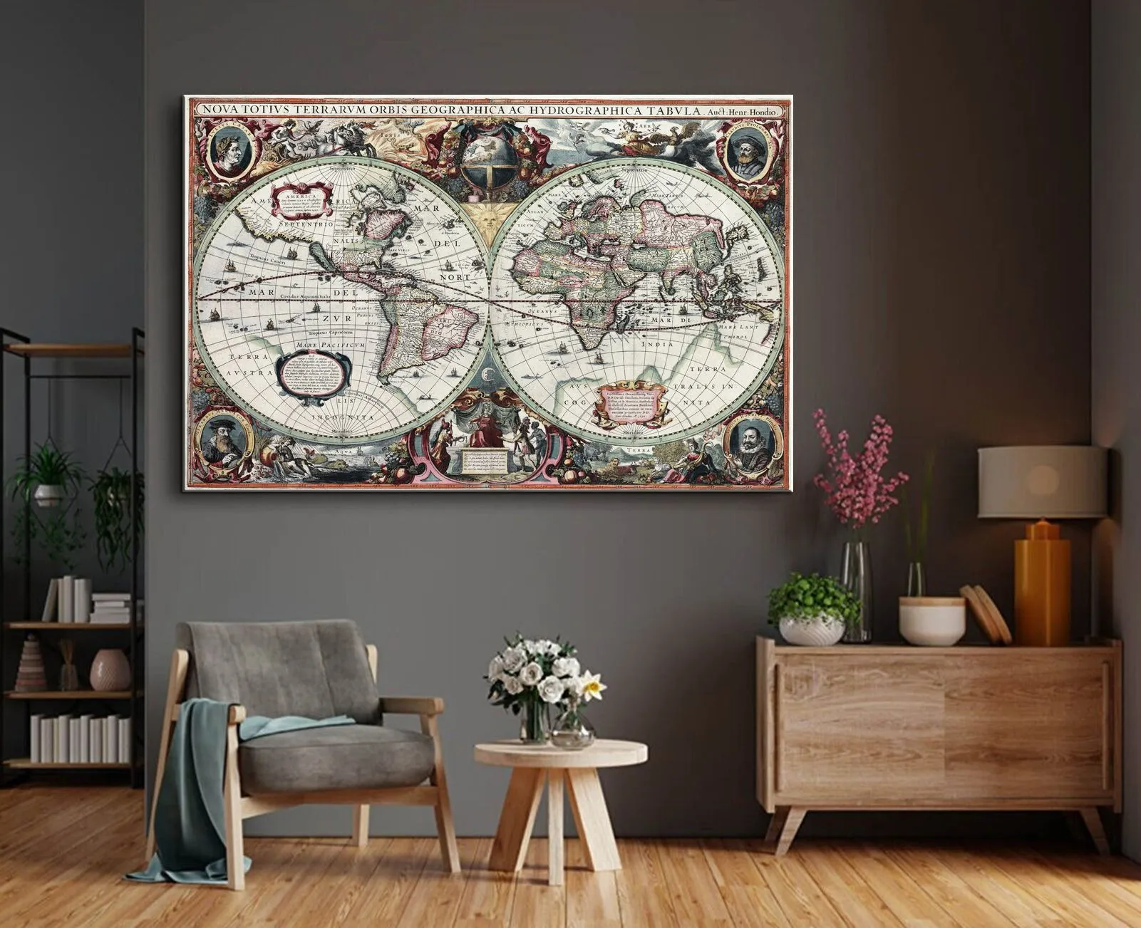 Dekoratif Nova Totivs Terrarvm Orbis Geographica Ac Hydrographica Tabvla Kanvas Tablo