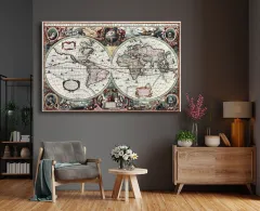 Dekoratif Nova Totivs Terrarvm Orbis Geographica Ac Hydrographica Tabvla Kanvas Tablo