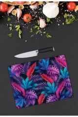 Renkli Yapraklar Cam Kesme Tahtası 25 cm X 35 xm 25 x 35 cm