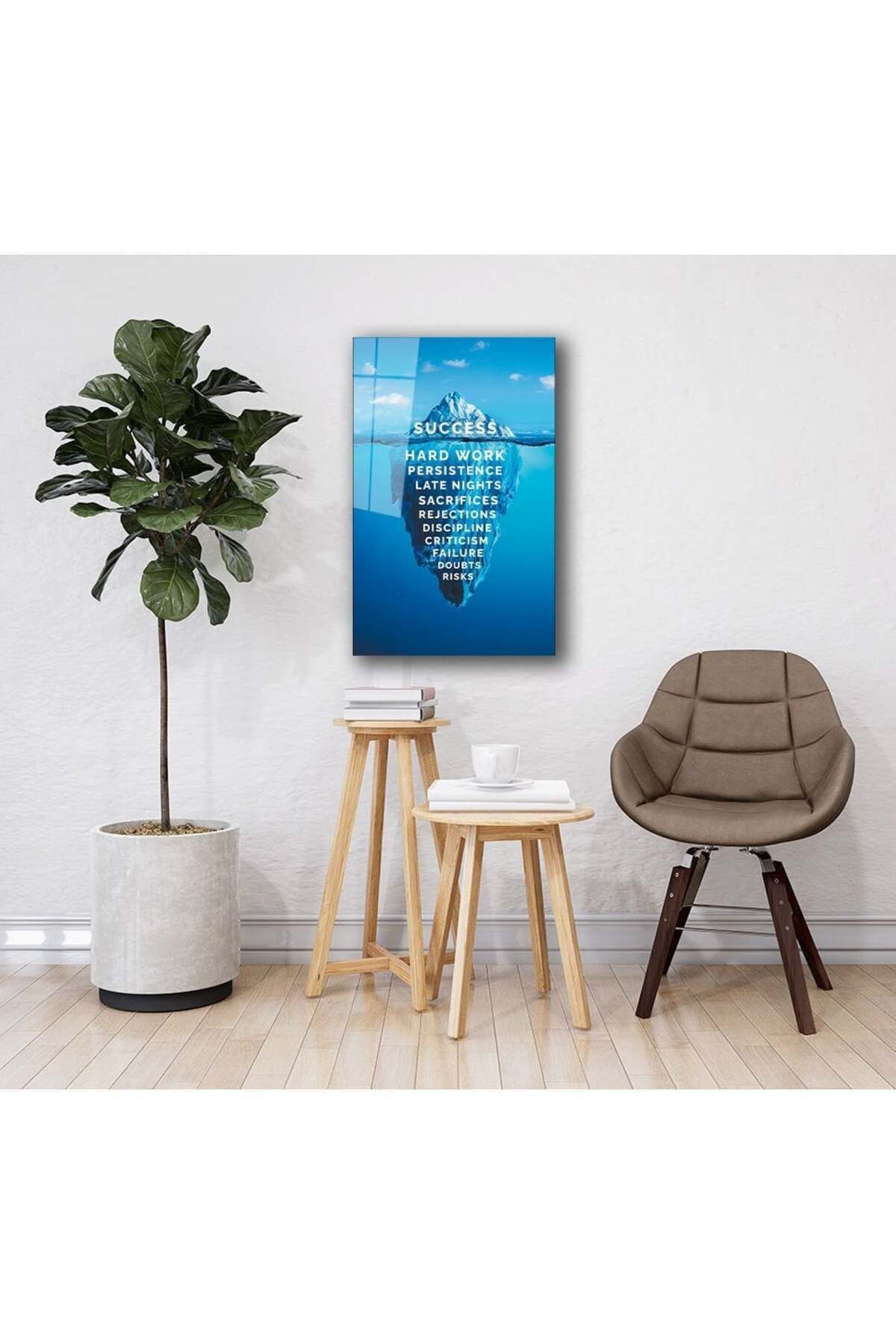 Buz Dağı Başarının Sırrı Cam Tablo Ev Ve Ofis Duvar Dekoru