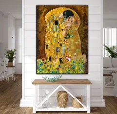 Dekoratif Gustav Klimt Öpücük Soyut Yağlıboya Resim Tuval Üzerine Baskı  Kanvas Tablo