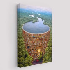 Gerçeküstü Bir Kütüphane Kanvas Tablo, Çalışma Odası Hediyesi, Kütüphane Posteri-5209