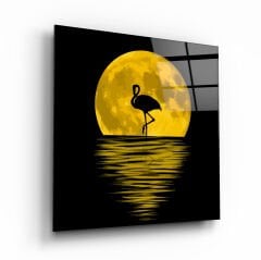 Ay Manzarası ve Flamingo Cam Tablo Özel Tasarım Ofis, Mutfak Çocuk Odası, Salon Dekorasyon