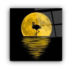 Ay Manzarası ve Flamingo Cam Tablo Özel Tasarım Ofis, Mutfak Çocuk Odası, Salon Dekorasyon