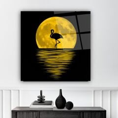 Ay Manzarası ve Flamingo Cam Tablo Özel Tasarım Ofis, Mutfak Çocuk Odası, Salon Dekorasyon