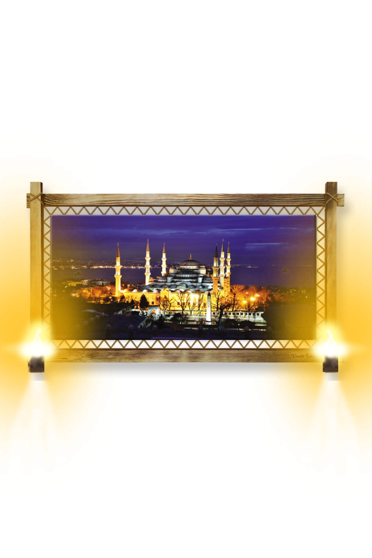 RUSTİK IŞIKLI Camii Kanvas Rustik Tablo K