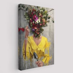 Çiçek Başlı Kadın Kanvas Tablo-5231