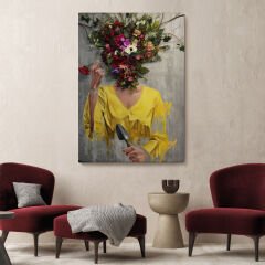 Çiçek Başlı Kadın Kanvas Tablo-5231