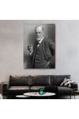 Sigmund Freud Elinde Puro ile Siyah Beyaz Fotoğrafı Kanvas Tablo-5238