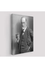 Sigmund Freud Elinde Puro ile Siyah Beyaz Fotoğrafı Kanvas Tablo-5238