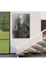Sigmund Freud Elinde Puro ile Siyah Beyaz Fotoğrafı Kanvas Tablo-5238