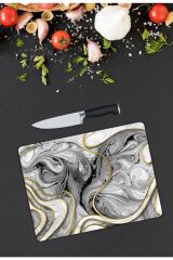 Gri Mermer Görünümlü  Cam Kesme Tahtası   cm 25 x 35 cm