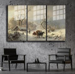 Ünlü Ressamlar ve Yapıtları Modern Yaşam Alanları İçin 3'lü Dikey Cam Tablo 159