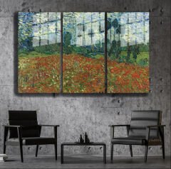 Ünlü Ressamlar ve Yapıtları Modern Yaşam Alanları İçin 3'lü Dikey Cam Tablo 163