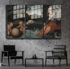 Ünlü Ressamlar ve Yapıtları Modern Yaşam Alanları İçin 3'lü Dikey Cam Tablo 169