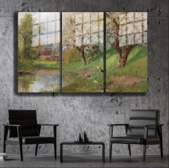 Ünlü Ressamlar ve Yapıtları Modern Yaşam Alanları İçin 3'lü Dikey Cam Tablo 171