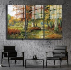 Ünlü Ressamlar ve Yapıtları Modern Yaşam Alanları İçin 3'lü Dikey Cam Tablo 179