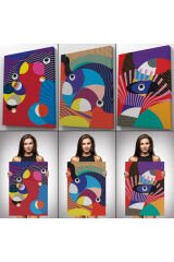 Renkli Geometrik Desenli Pop Art 3 lü Kanvas Duvar Tablo Seti-AO-14